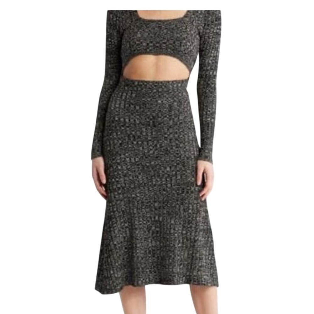 AFRM Cutout Ribbed Midi Dress Burgundy‎ Teal Womens XS Space Dye Long Sleeve
